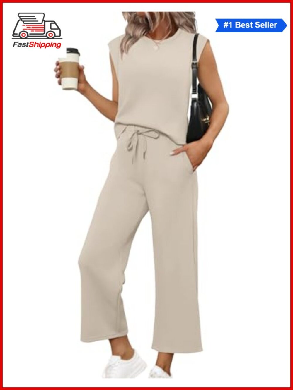 ✨SAMPEEL Two Piece Set Wide Leg Crop Pants Lounge Travel Vacation Outfit